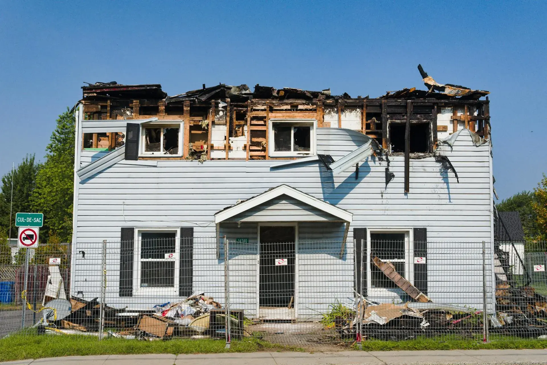 Smoke and fire damage inside a residential structure